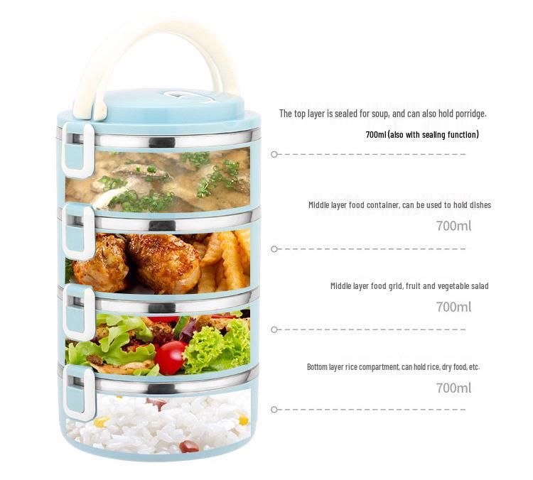 Boîte à déjeuner ronde multicouche isolée en acier inoxydable - Boîte bento portable pour étudiants avec fonction fraîcheur