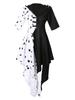 Cruella de Vil 101 Dalmatians Halloween Long Sleeve Cosplay Dress