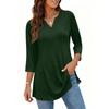 Women's Casual V Neck 3/4 Sleeve Pullover Tunic Top Mid Length Solid Color Comfortable Fit Lightweight Fabric
