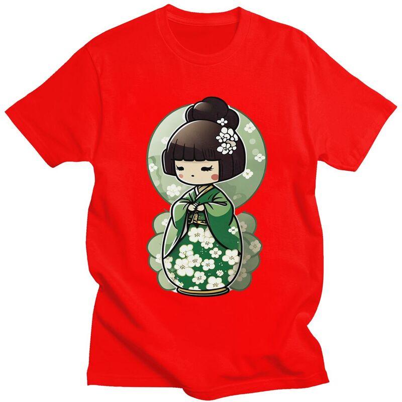 Мужские футболки Kokeshi с принтом японской девочки и сакурой, 100% хлопок, футболки с коротким рукавом, модная футболка S