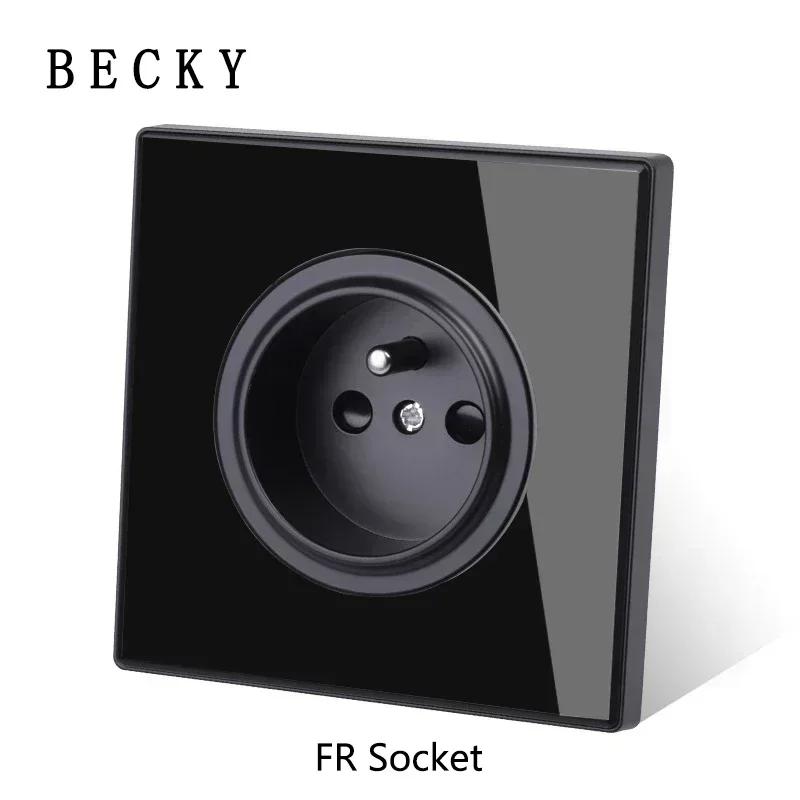 Black Tempered Glass Wall Switch Panel Led European 16a Socket Retro Toggle Light Switch Eu Uk Standard 2usb Socket 1Gang-4gang