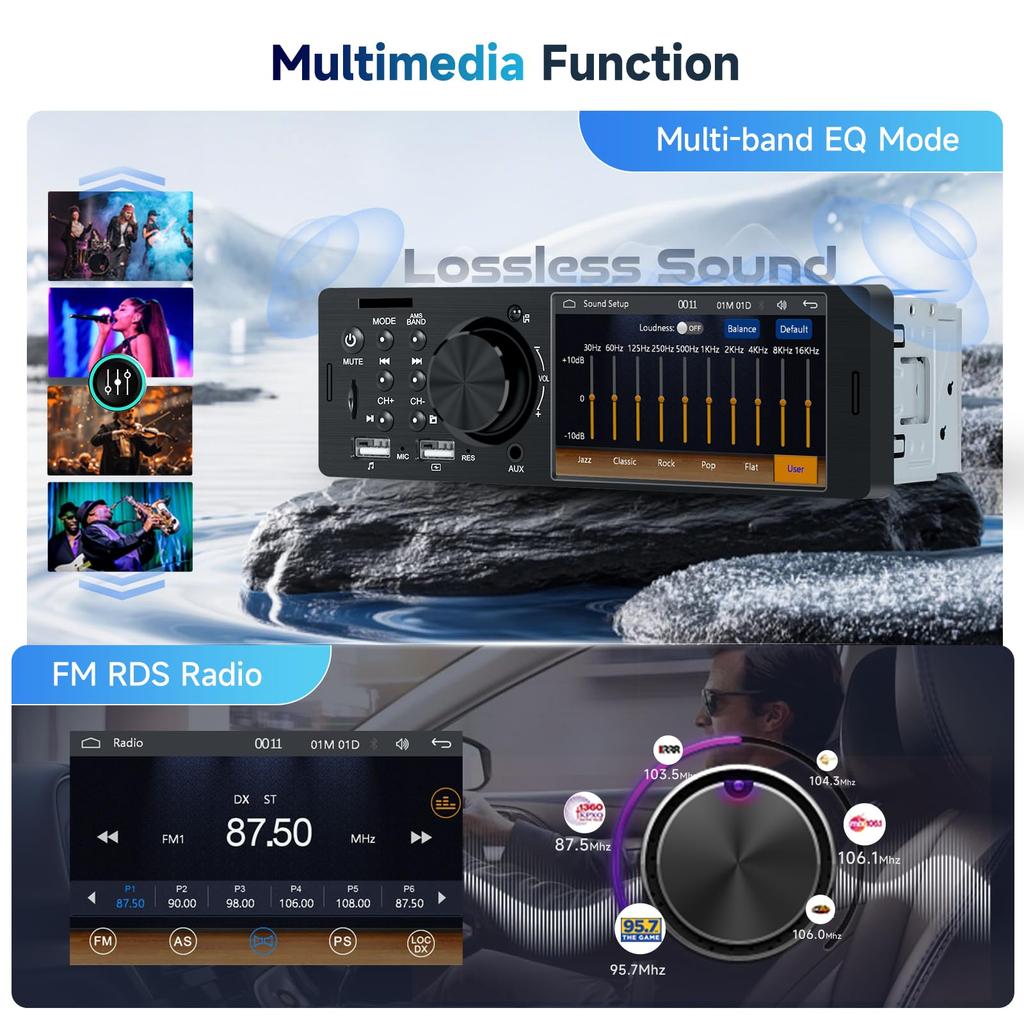 Hodozzy 1DIN Car Stereo, Bluetooth Compatible, CarPlay/Android Auto, Support Car Audio 4" Touch Screen,