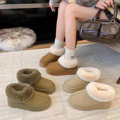 Women's Fur Mouth Large Size Soft Sole Winter Warm Fur Snow Boots Padded Lined Ankle Boots Non-Slip Hiking Casual Sports Cotton Boots