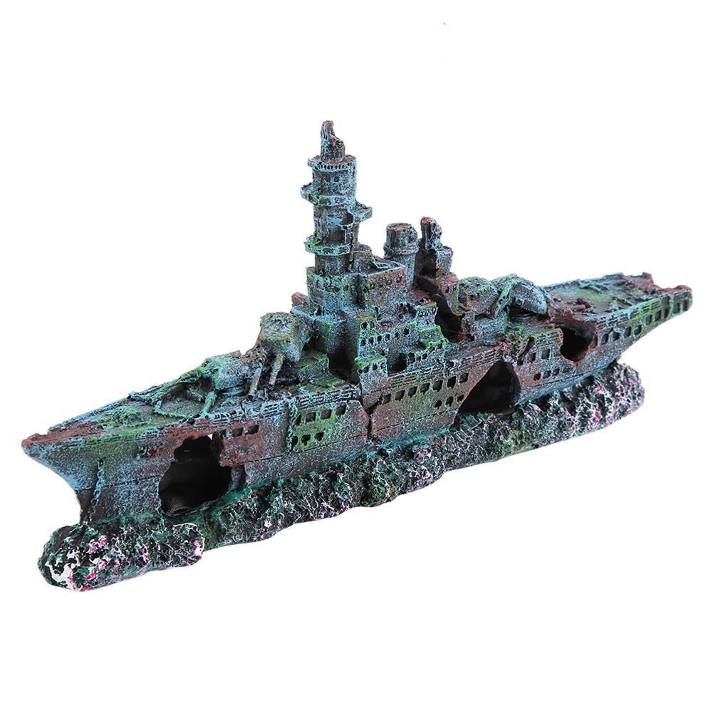 Simulation Resin Hide Boat Fish Tank Aquarium Ornaments Decor