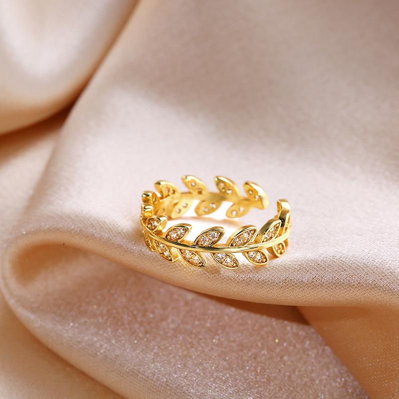 Golden Wheat Spike Zircon Ring for Women - Trendy Full Diamond Electroplated Jewelry.