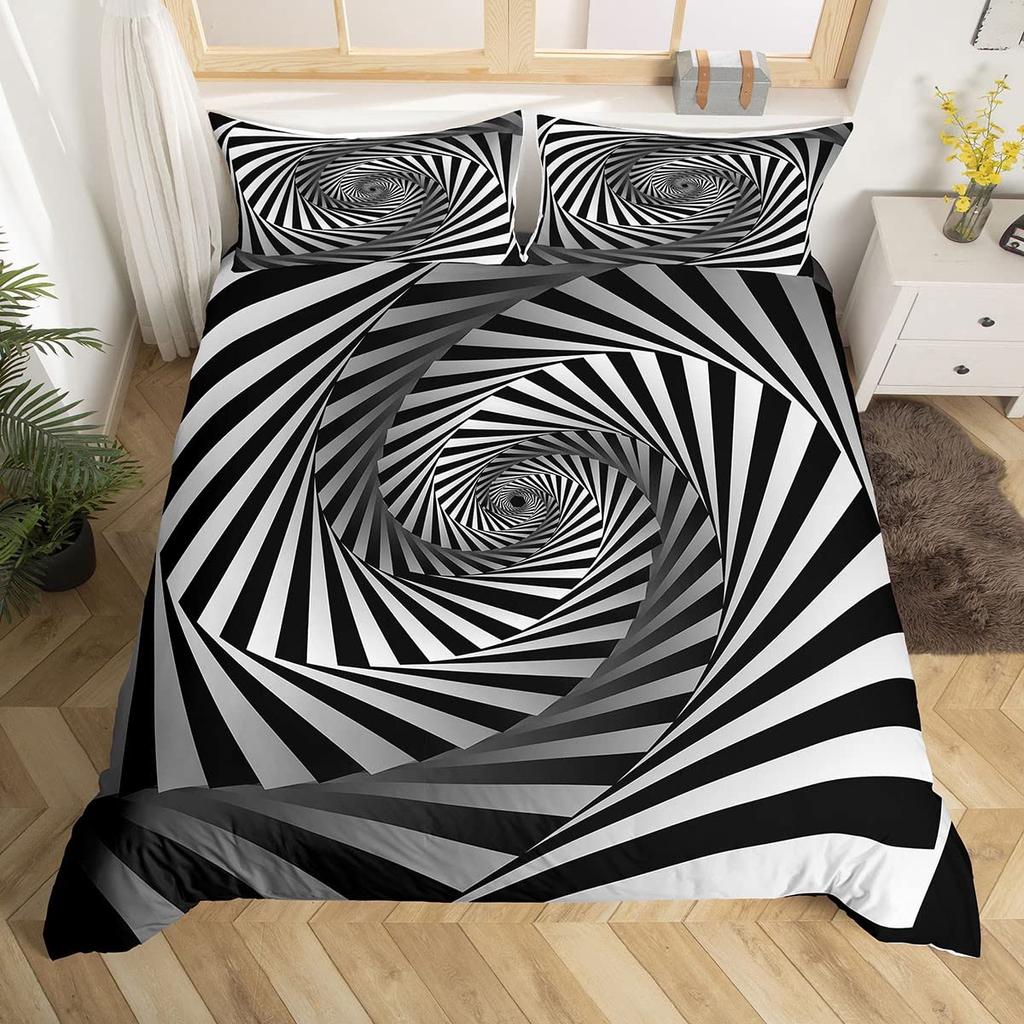 Rött Grått Vitt Randigt King Påslakan Gradient Geometriskt Sängklädesset Modernt Randigt Konst Täcköver Polyester Quiltöverdrag