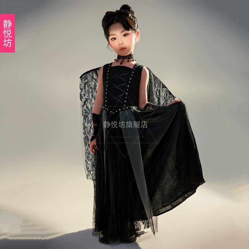 Halloween children's night elf angel dress stage catwalk T-table black devil performance dress