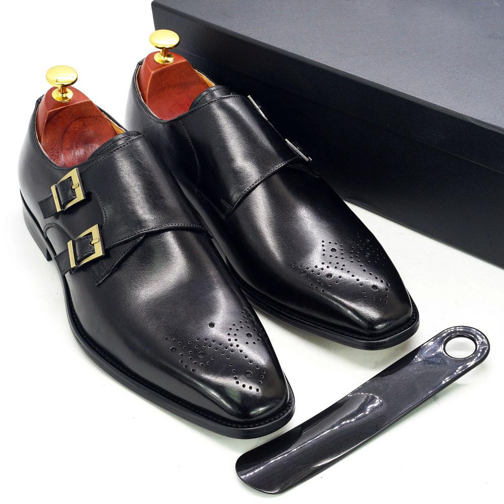 Double Monk Strap Oxford Shoes Mens Handmade Genuine Leather Buckle Men's Dress Shoes Formal Wedding Office for Men Footwear