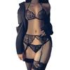 Seductive Lace Lingerie Set: Women's Sheer Bra & Panties with Split Design