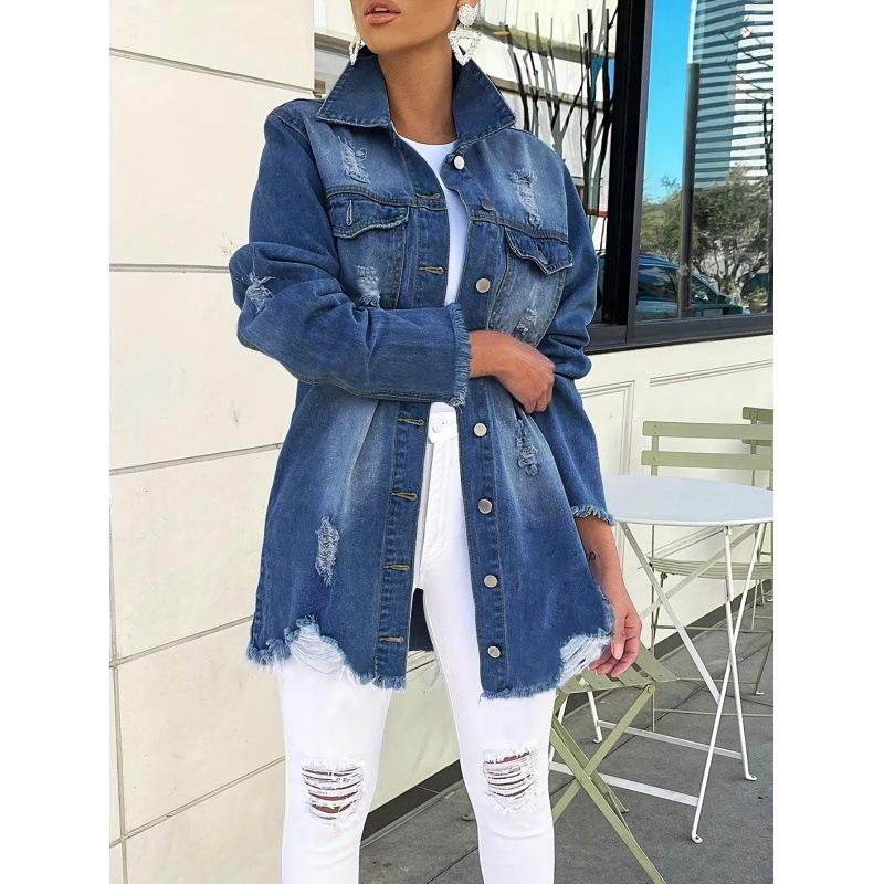 2026 New Arrival Women's Turn-Down Collar Denim Jacket, Single-Breasted Casual Coat - European & American Style