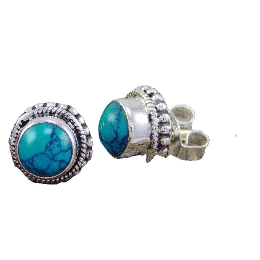 Retro Ancient Silver Turquoise Stud Earrings, Creative and Fashionable New Style Earrings