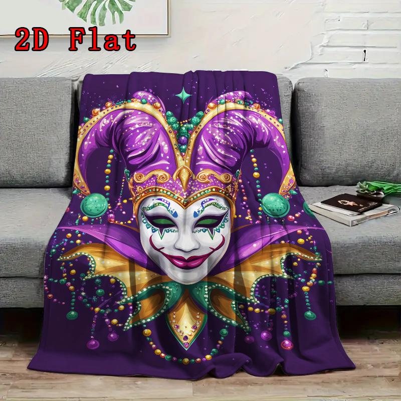 Purple Clown Mask 2D Flat Pattern Flannel Blanket High Quality All Seasons Warmth and Comfort Perfect for Christmas Gifts.MMT0918301