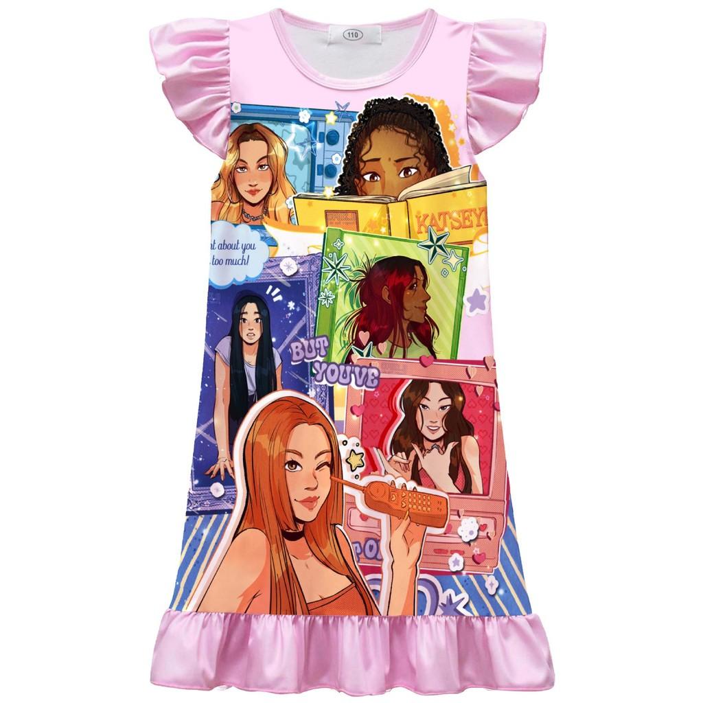 82616 Ruffle Print Kids Girls KATSEYE Casual Dress