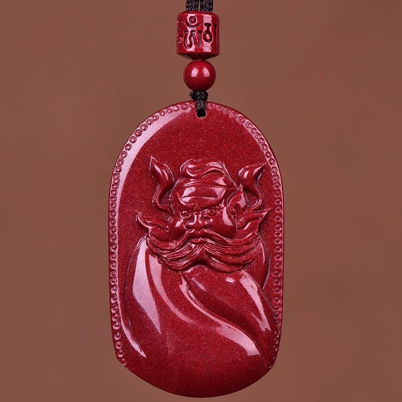 Authentic Natural Cinnabar Zhong Kui Pendant Necklace - Men's Charm Accessory