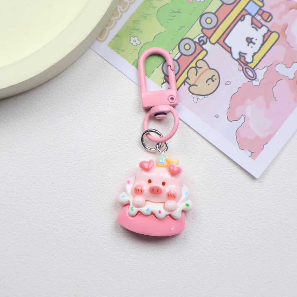 Resin Cartoon Piggy Keychain Pendant - Cute Dessert Ornament for Bags & Backpacks, Ideal for Couples and Students.