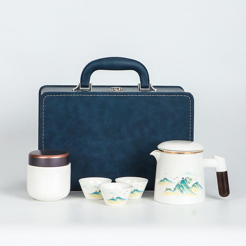 Travel tea set High-end gift box Kung Fu tea set Portable outdoor teapot Business souvenir