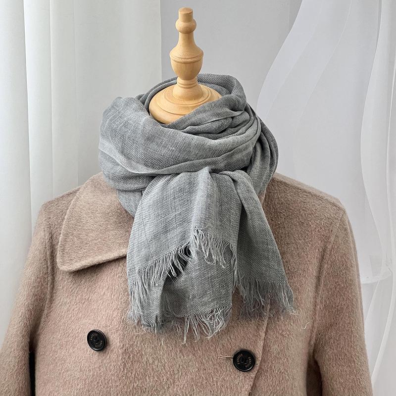 Autumn and Winter Scarf Women's Yarn Scarf New Casual Versatile Solid Color Breathable Rough Edge Warm Scarf Shawl Silk Scarf
