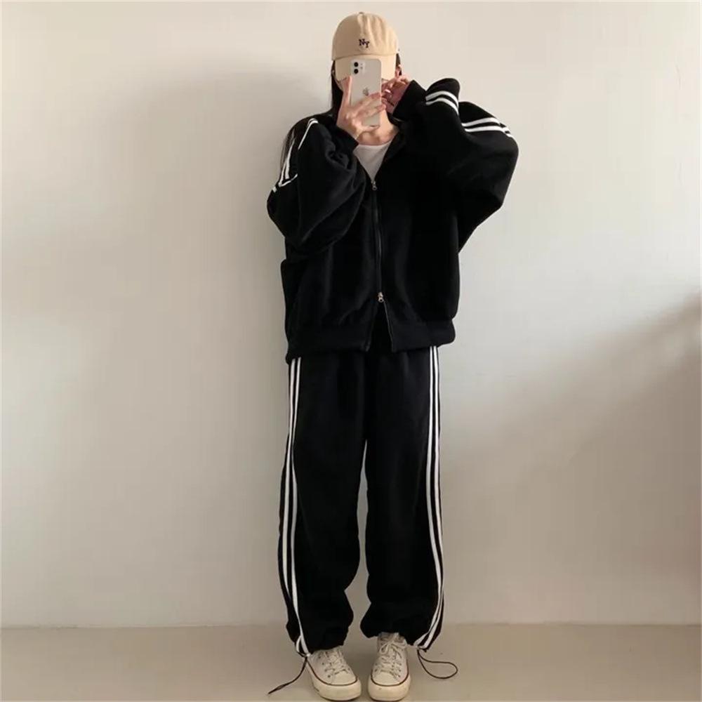 

Серый повседневный комплект из двух предметов в корейском стиле из смесового хлопка для женщин - Модный лоскутный дизайн для весны/осени M