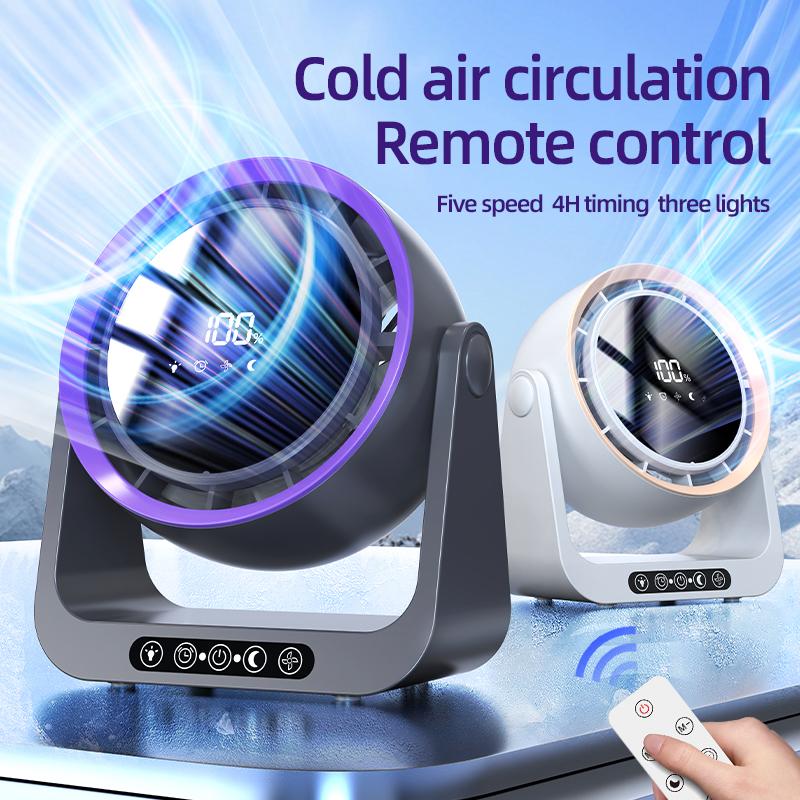 Desktop Circulating Fan With Remote Control Mini Table Fan 4000 mAh Large CapacityRechargeable Wall-mounted Fan With Night Light