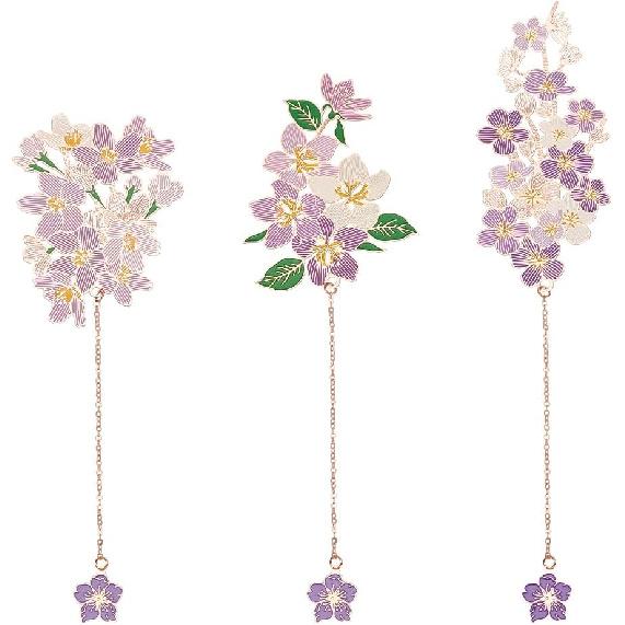 INFUNLY Cherry Blossom Metal Bookmarks with Chain Romantic Bookmark Flower Book Page Marker Metal Charm Bookmark for Women Gift for Booklover Readers