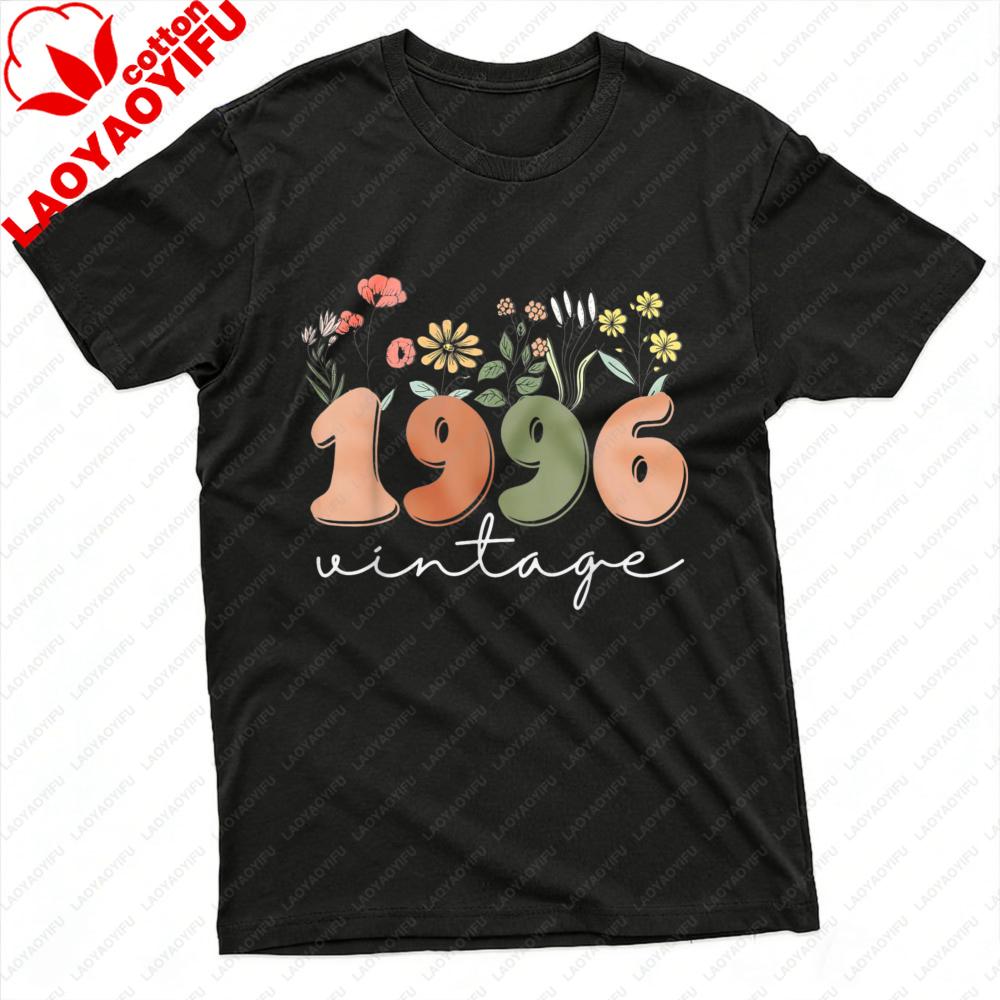 1996 Vintage Floral Design Summer Casual Unisex T Shirt Cotton 30th Birthday Gift Unisex Tops Gift for Birthday Anniversary S