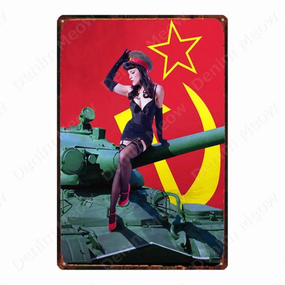 Russian Text Vintage Poster Girls Metal Tin Sign Home Bar Decor