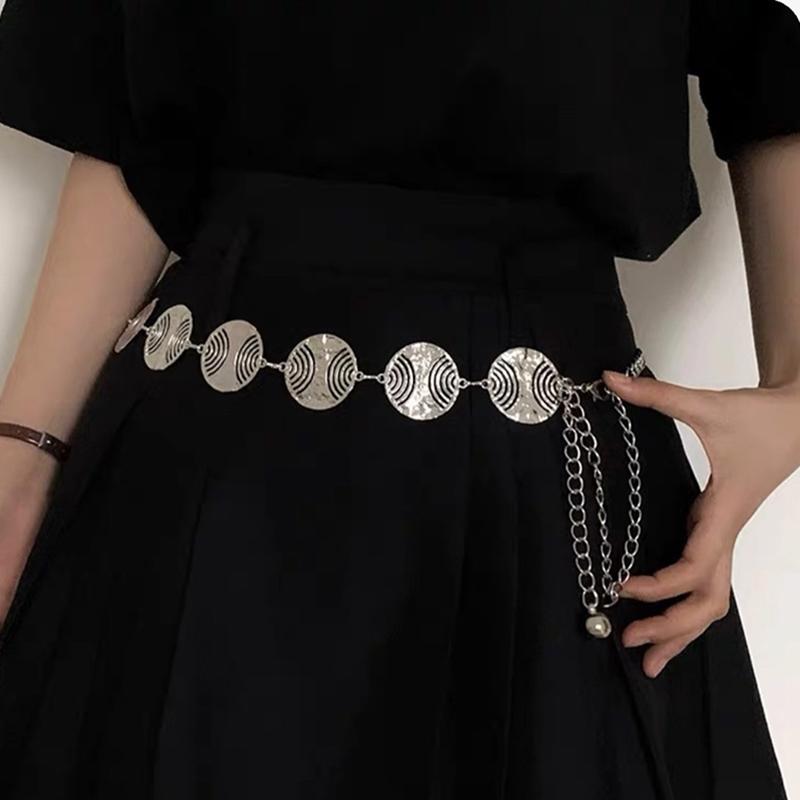 

Ювелирные изделия, Цепочка на талию, Женские украшения просты и универсальны, С платьями, Металлические диски, Личность серебряный