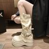 White retro platform boots women's boots 2025 new autumn versatile small height-increasing and thin trouser boots