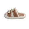 Cute kitten fish thick-soled fluffy slippers girl 2025 autumn fashion outer wear thick-soled bow cotton slippers woman