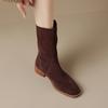 Fashion 2025 New Autumn Winter Cow Suede Women Boots Fashion Med Heel Round Toe Women Shoes Short Boots Western Boots