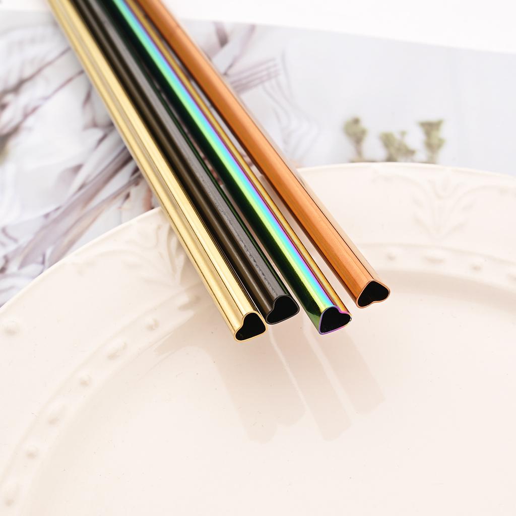 6pcs Love Type Stainless Steel Straw Fruit Juice Milkshake Cocktail Pearl Milk Tea Drinking Straw Set Kitchen Bar Accessories