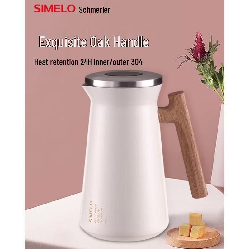 Shimeile 1L Stainless Steel Insulated Thermos with Oak Handle