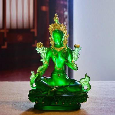 Resin Buddha Sculpture, Small Buddha Statue, Green Tara Bodhisattva, Amyokitesvara Incarnation, Painted Buddha Knot
