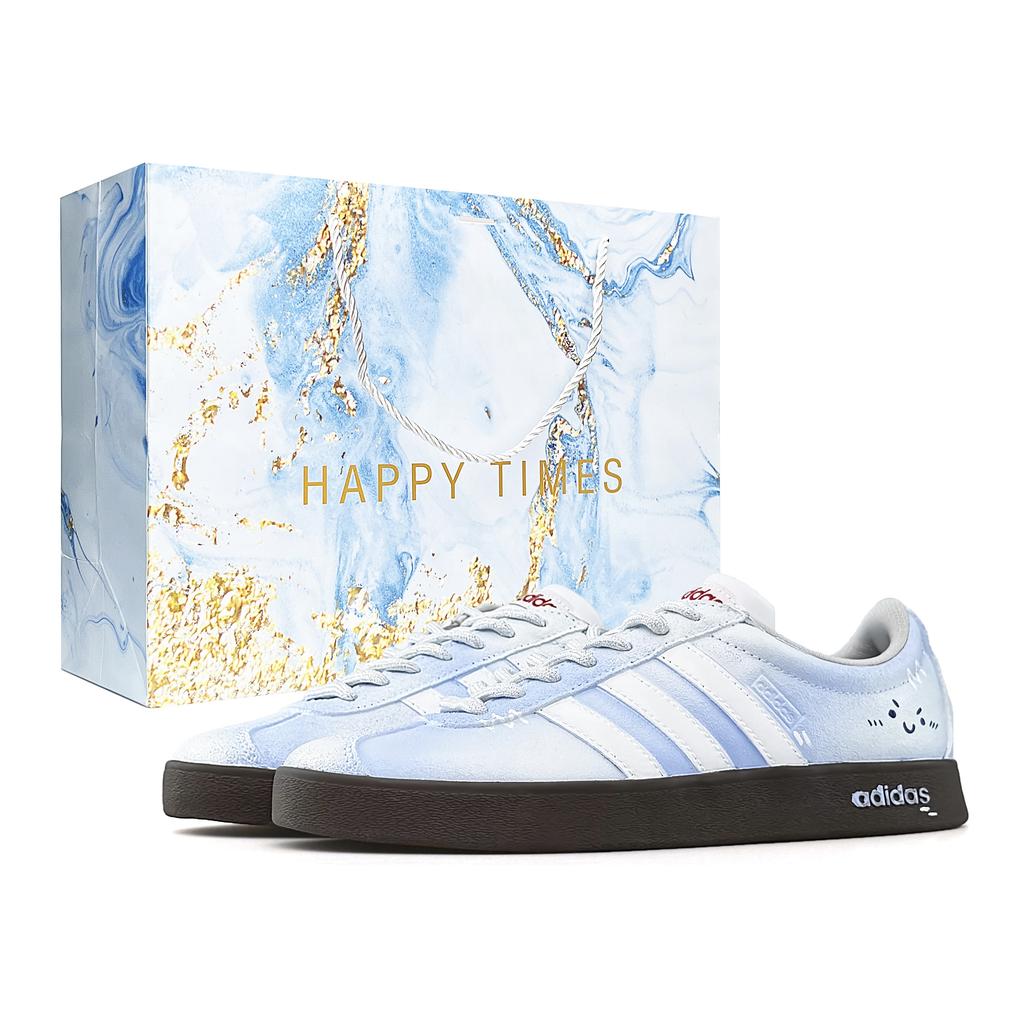 Adidas VL COURT 2.0 Cloud Edge Milk Blue, Special Shopping Bag Lightweight Low top Skateboard Shoes Unisex White Blue JS3003(Team920-BOX)