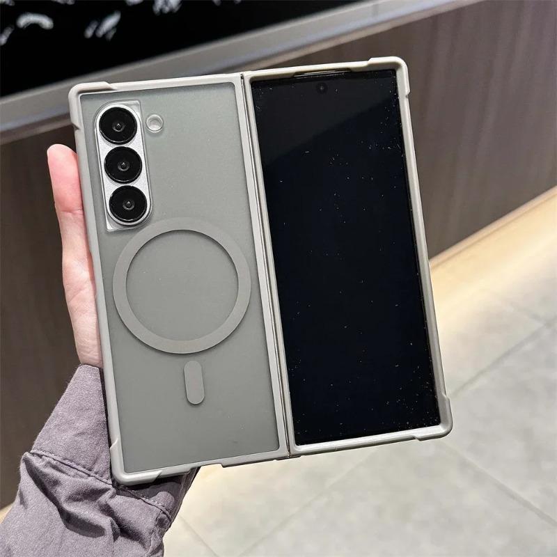 For MagSafe Magnetic Translucent Matte Phone Case for Samsung Z Fold 6 5 4 Fold6 Galaxy Fold5 Fold4 5G Shockproof Hard Cover
