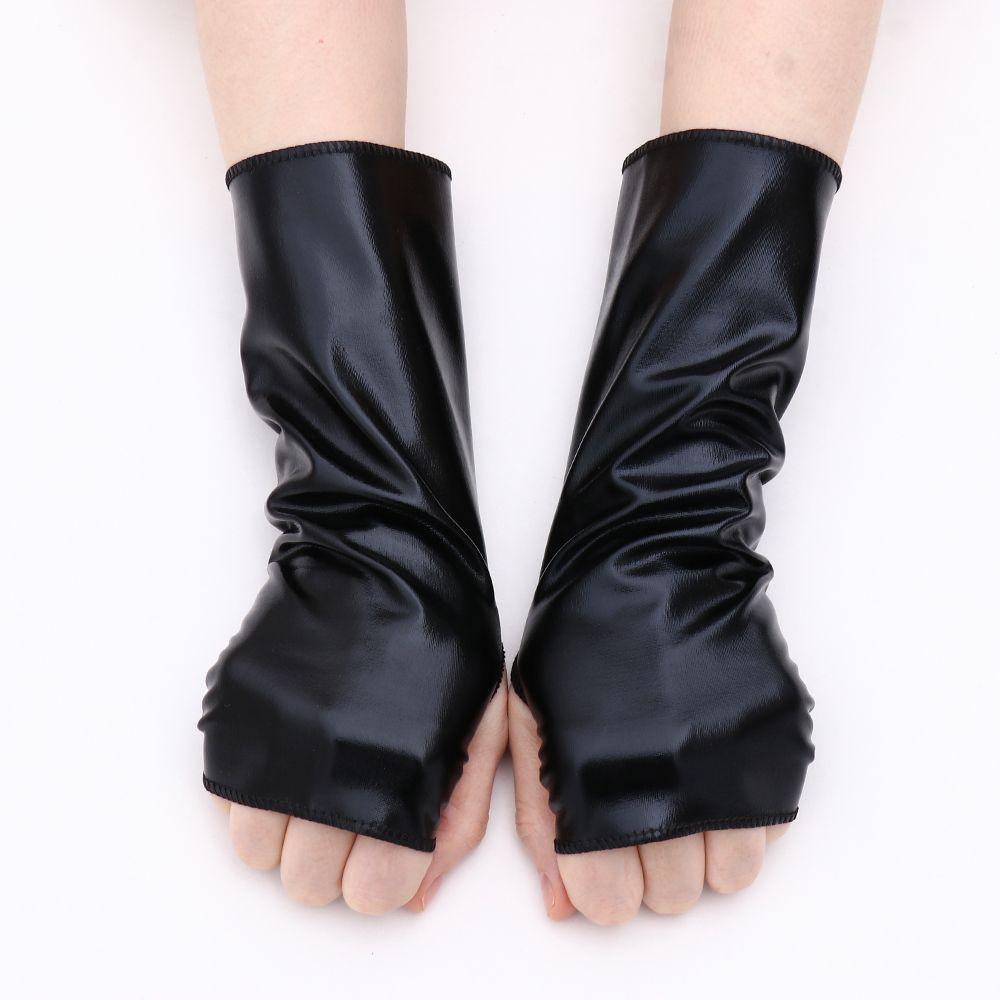 Black Patent Leather Gloves Short Fingerless Full Fingers Gloves Halloween Dance Leather Lolita Gloves Wholesale