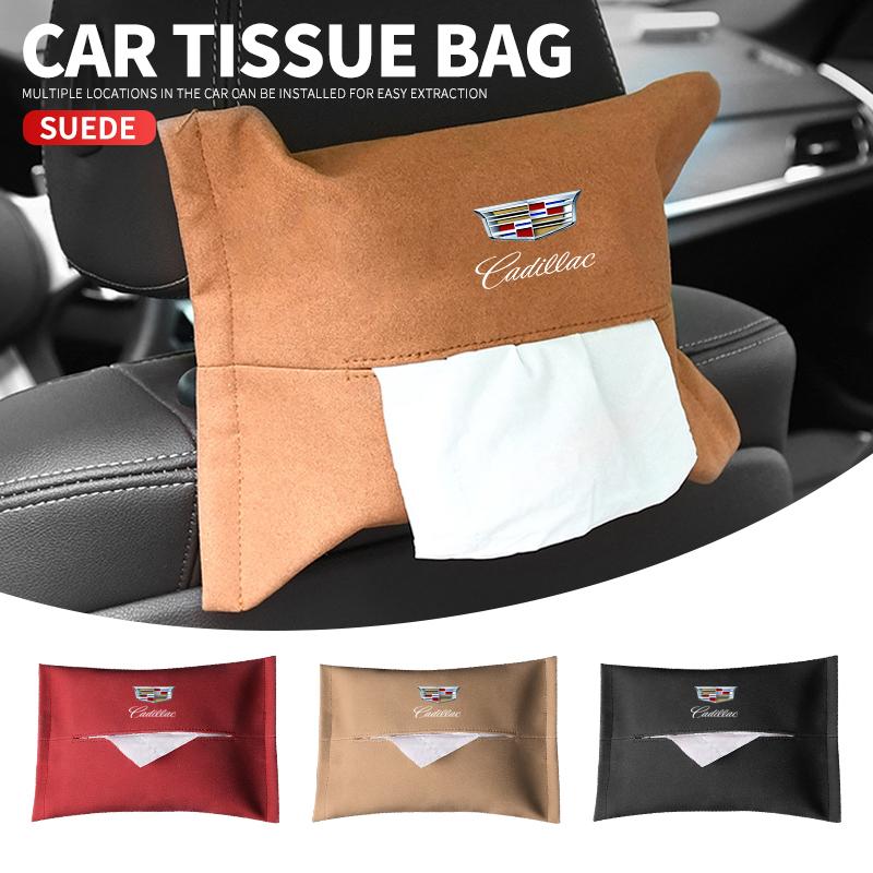 Suede Car Hidden Tissue Holder Box For Cadillac Emblem ESCALADE ATS BLS CT4 CT6 SRX STS XT4 XT5 SLR XT6 XTS Accessories