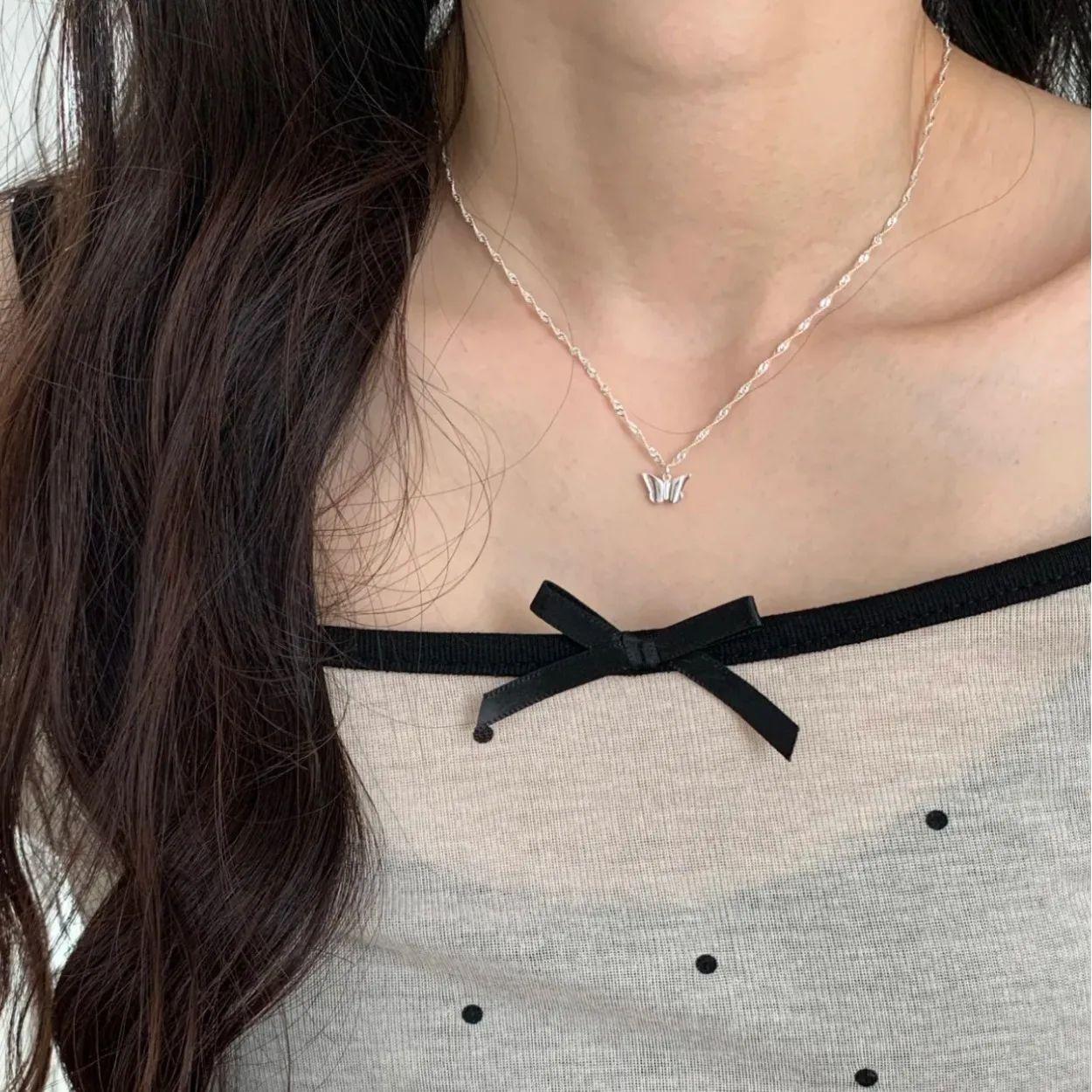 

Butterfly Pendant Necklace Sterling Silver Chain Adjustable Length Delicate Minimalist Jewelry for Everyday Wear and Special Occasions One Size