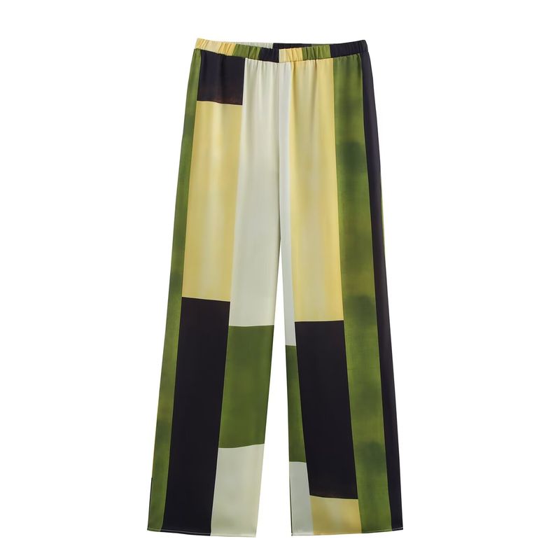 

Kaslead Новая женская одежда Западный стиль Текстура шелкового атласа Принт Рубашки Брюки 9063816 9064816 Long pants L