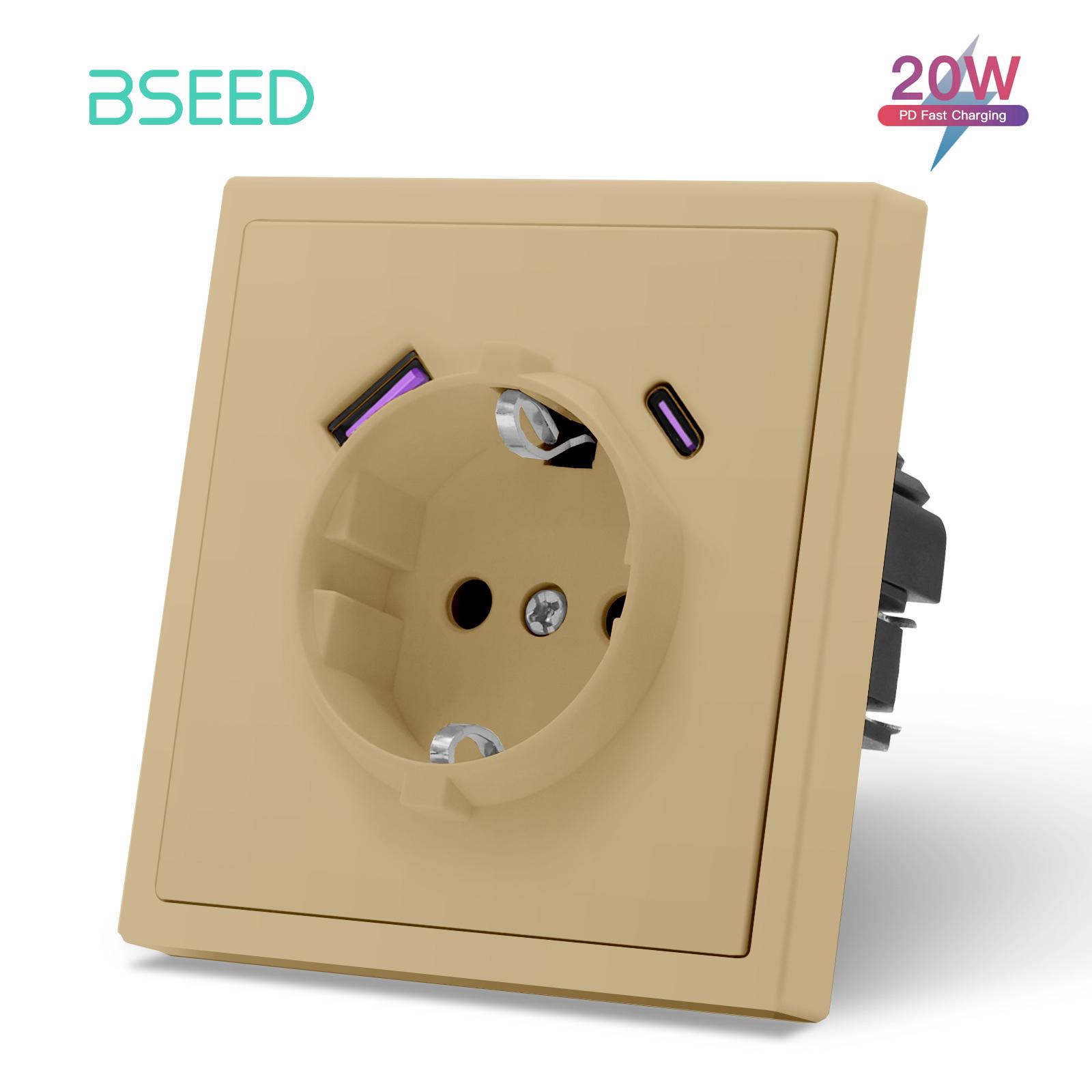 

BSEED Single EU Wall Sockets Double Power Outlets Triple Home Embedded Sockets With 20W USBC Ports Fast Charging PC Panel Single Gold
