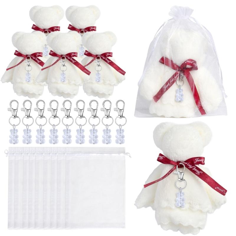 

Baby Shower Return Favors Plush Bear Keychains with Organza Bags Thank You Tages and Towels for Wedding Party Decorations
