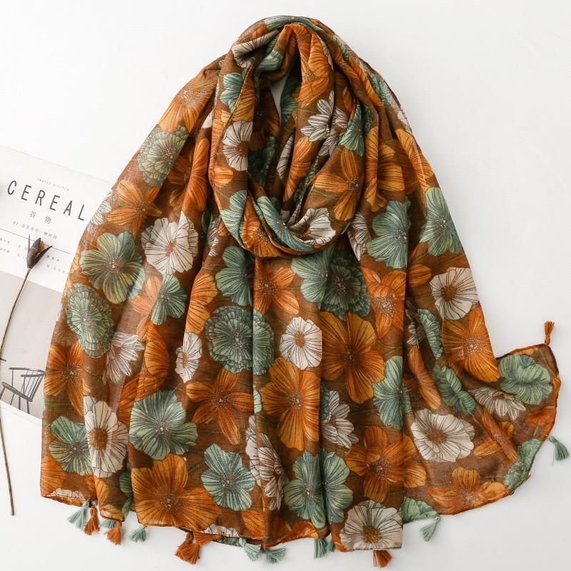 Spring Fashion Retro Poppy Floral Tassel Viscose Shawls Scarf Women High Quality Soft Hijab And Wrap Muslim Sjaal 180*90Cm