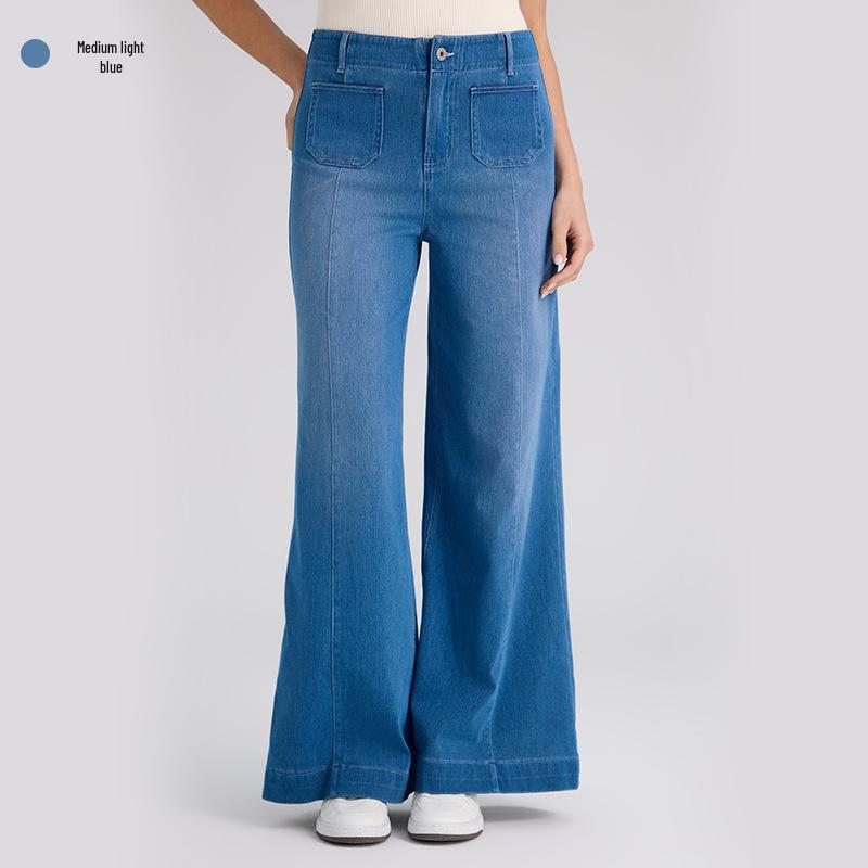 Cross-Border High-Waisted Wide-Leg Denim Pants – Women s Stretchable, Monkey Wash, Loose Fit, Casual Pocket Design Extra Large