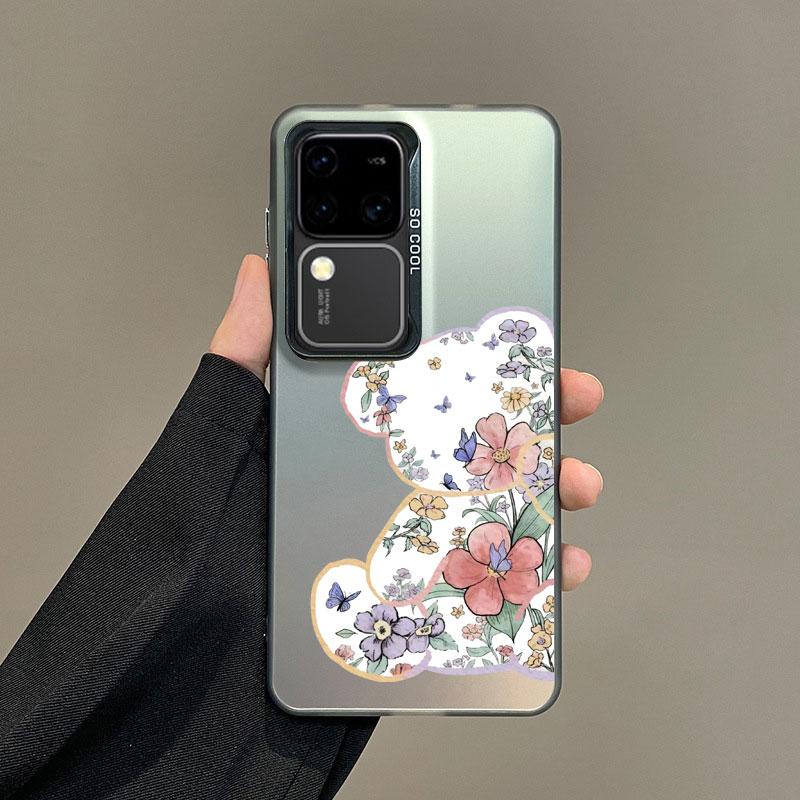 

For Samsung Galaxy S25 S22 Ultra Plus S21 FE S24 S23 Ultra Plus FE Laser Phone Case Flower And Cute Cartoon Animal Bear Covers Samsung S22