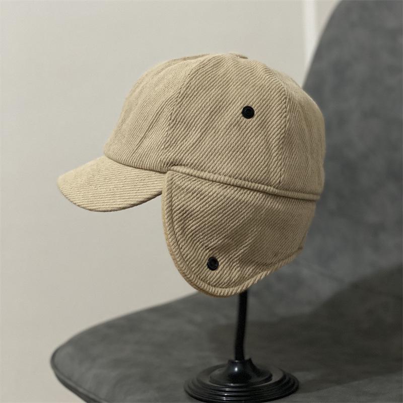

Fried Street New Hat Sweet and Cool Solid Color Corduroy Autumn and Winter Warm Ear Hat Men s and Women s Button Hat M（56-58cm） бежевий