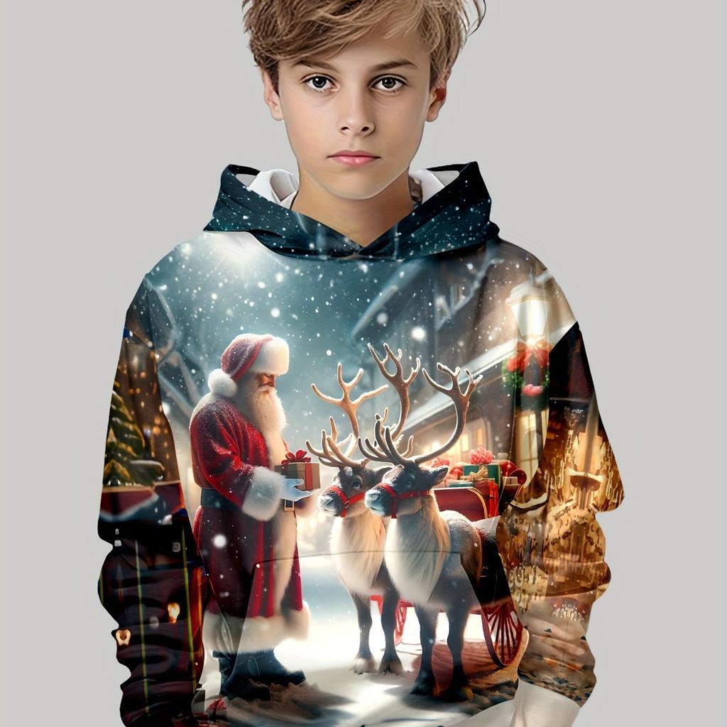 Roupas Infantis Moletons de Manga Comprida com Estampa 3D de Natal Atmosfera Festiva Roupas de Menina Roupas Infantis de Primavera Outono Roupas de Menino