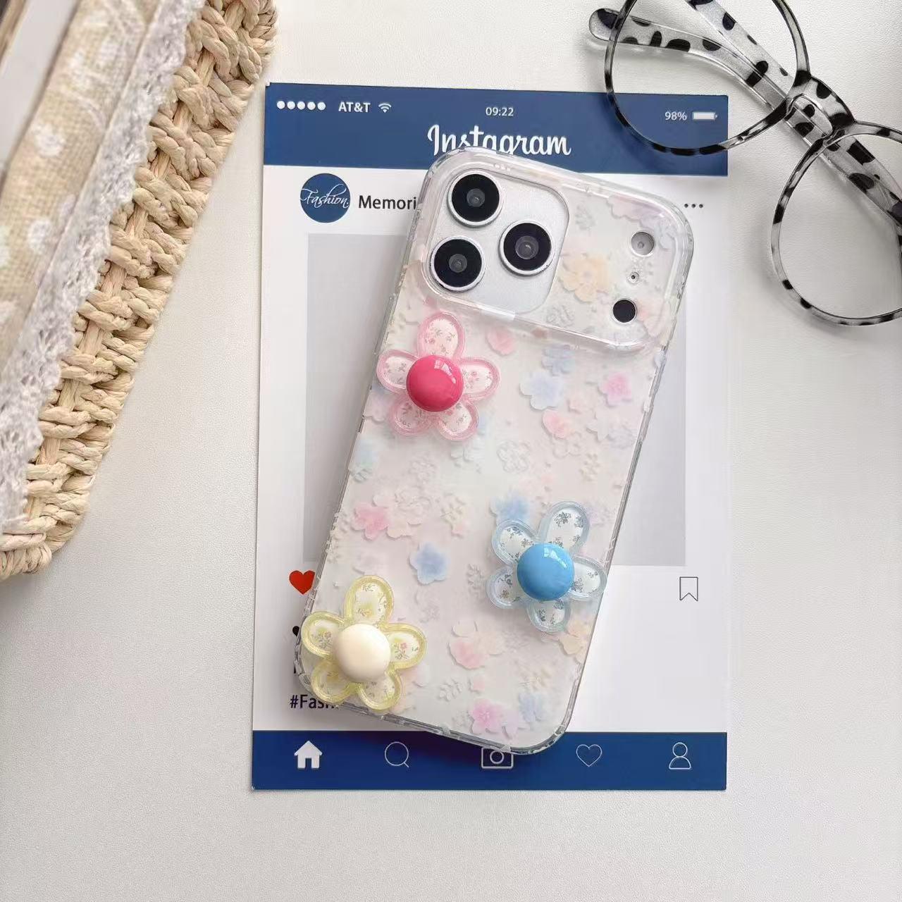 

Spring Style Floral Phone Case for iPhone 17 Pro Max - 3D Double Layer Design, Ideal for Women iPhone 15 Pro Max