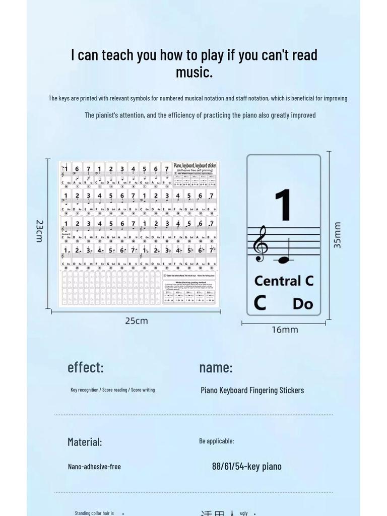 Colorful Piano Keyboard Stickers for 88, 61, and 54 Keys - Note Stickers with Numbers and Staff for Electronic Keyboards