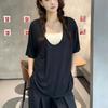 Modal Deep U-Neck Tshirt Summer Loose Short-sleeved T-shirts Simple Thin Tees Casual Tee Tops