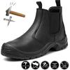 Genuine Leather Work Boots Men Black Waterproof Safety Shoes Anti-Smash Chelsea Safety Boots Men Steel Toe Work Shoes Footwear